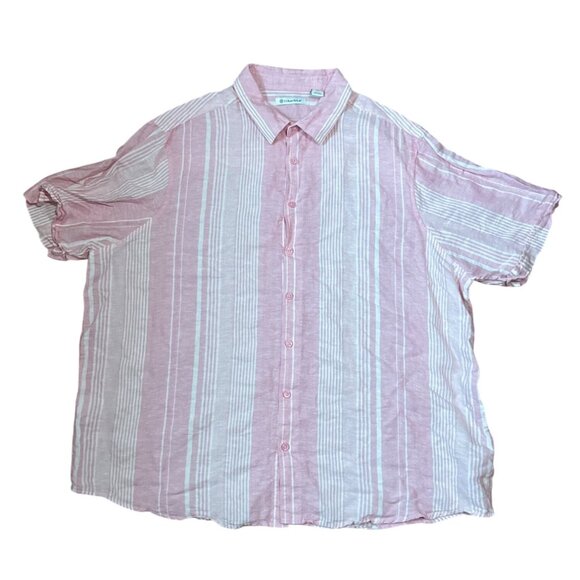 Cubavera Mens 2X Pink & White Striped Linen Cotton Short Sleeve Button-Down Shir - Picture 1 of 6